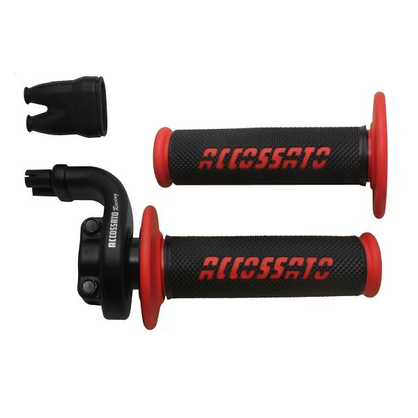 Comando gas Accossato 2 cavi 4T corsa 28/90 mm 36/112 senza cavi manopole GR008 rosse
