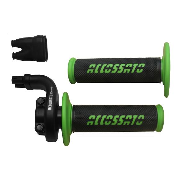 Comando gas Accossato 2 cavi 4T corsa 28/90 mm 36/112 senza cavi manopole GR008 verdi
