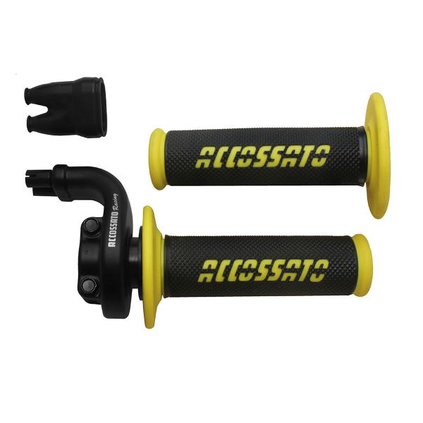 Comando gas Accossato 2 cavi 4T corsa 28/90 mm 36/112 senza cavi manopole GR008 gialle