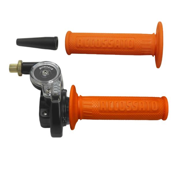 Accossato 2T throttle control with single cable for scooters and offroad with grips GR003 orange