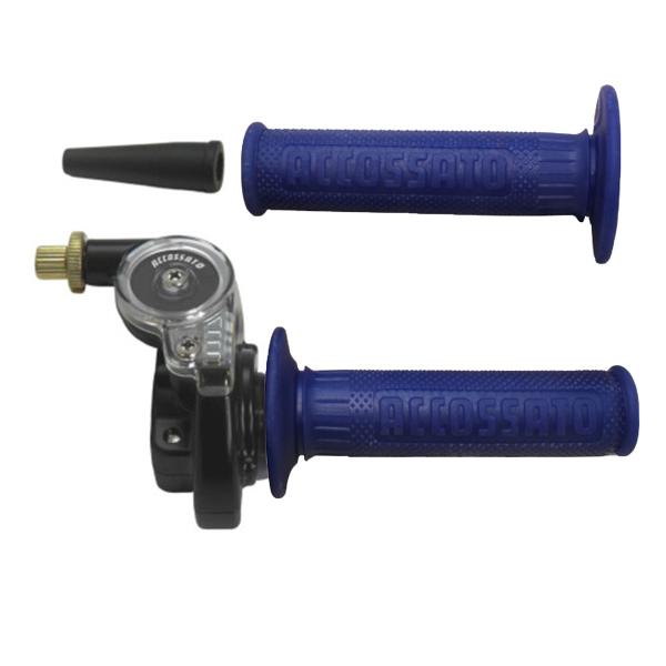 Accossato 2T throttle control with single cable for scooters and offroad with grips GR003 blue