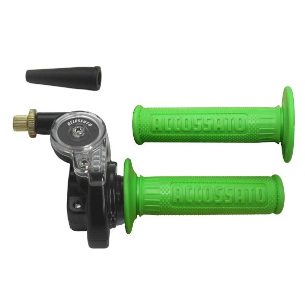 Accossato 2T throttle control with single cable for scooters and offroad with grips GR003 green