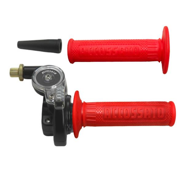 Accossato 2T throttle control with single cable for scooters and offroad with grips GR003 red