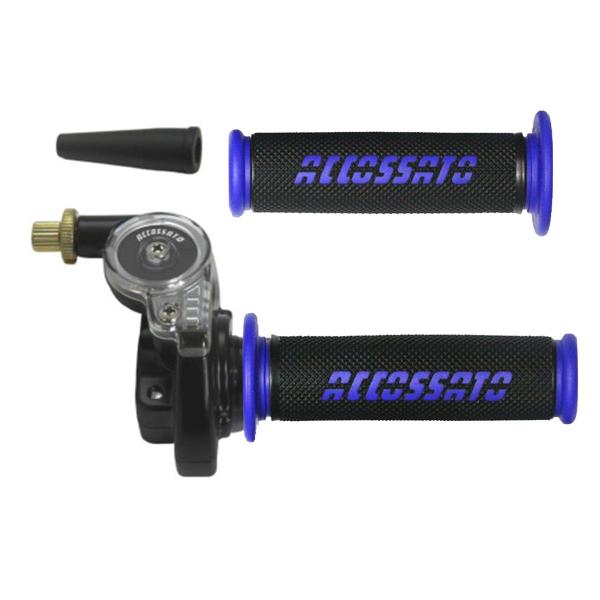 Accossato 2T throttle control with single cable for scooters and offroad with grips GR006 blue