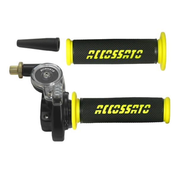 Accossato 2T throttle control with single cable for scooters and offroad with grips GR006 green
