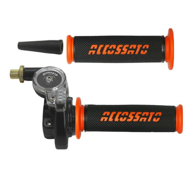 Accossato 2T throttle control with single cable for scooters and offroad with grips GR006 orange