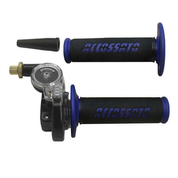 Comando Gas 2T Accossato monocavo per Scooter e Moto Offroad con manopole GR008 blu
