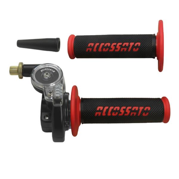 Accossato 2T throttle control with single cable for scooters and offroad with grips GR008 red