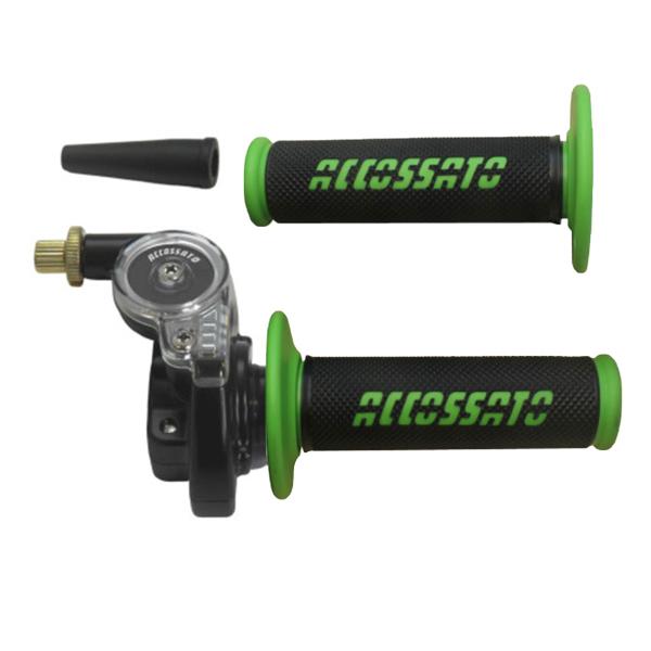 Accossato 2T throttle control with single cable for scooters and offroad with grips GR008 green