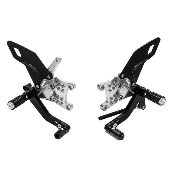 Adjustable CNC Racing rear sets black/silver Aprilia RSV4 Factory 2011-2014