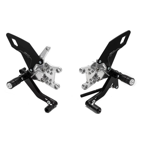 Adjustable CNC Racing rear sets black/silver Aprilia RSV4 Racing Factory 2017-2018