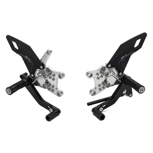 Adjustable CNC Racing rear sets black/silver EASY Aprilia RSV4 Factory 2009-2014