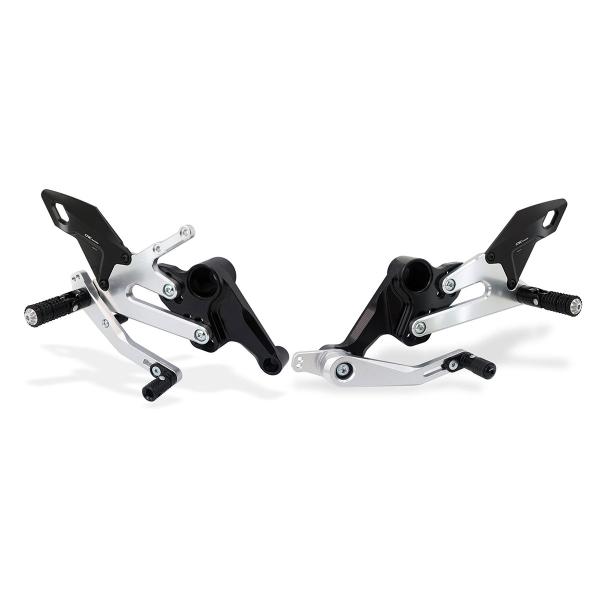 Adjustable CNC Racing rear sets black/silver Aprilia RS660 2021-2022