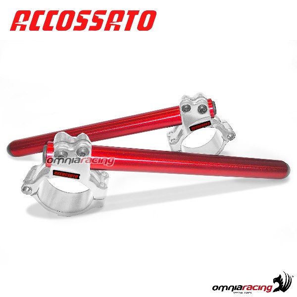 Aluminium forged handelbars Accossato with silver clamp & red rods for forks 50mm