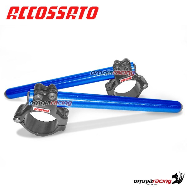 Semimanubri rialzati Accossato in ergal ricavato CNC con braccialetto nero e tubo blu forcelle 50mm