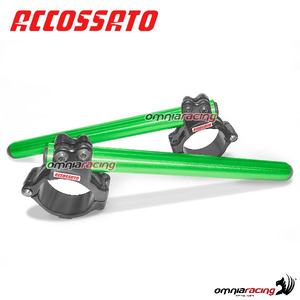 Semimanubri rialzati Accossato ergal ricavato CNC con braccialetto nero e tubo verde forcelle 50mm