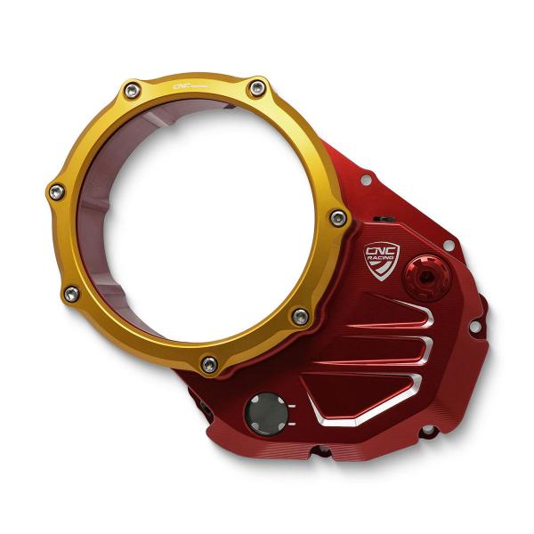 Carter frizione olio trasparente rosso/oro CNC Racing Ducati Hypermotard 939 2016-2018