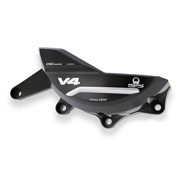 CNC Racing black/silver Pramac alternator cover protection Ducati Panigale V4 2018-2024