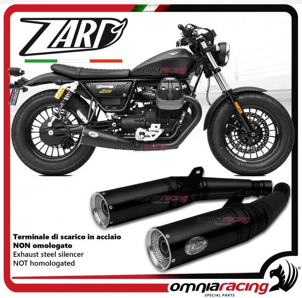 Zard pair of exhaust slipon steel black silencer not homologated Moto Guzzi V9 Bobber/Roamer 2017>