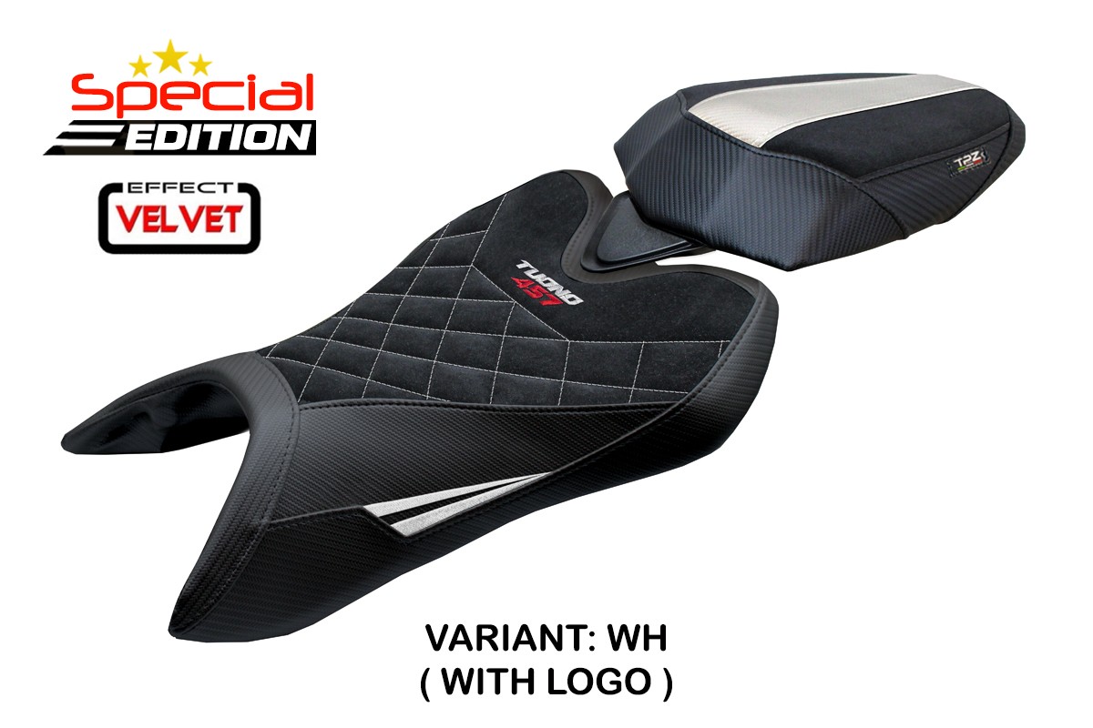 Rivestimento sella TPZ Vignesh Velvet Special Edition Logo bianco Aprilia Tuono 457 2025