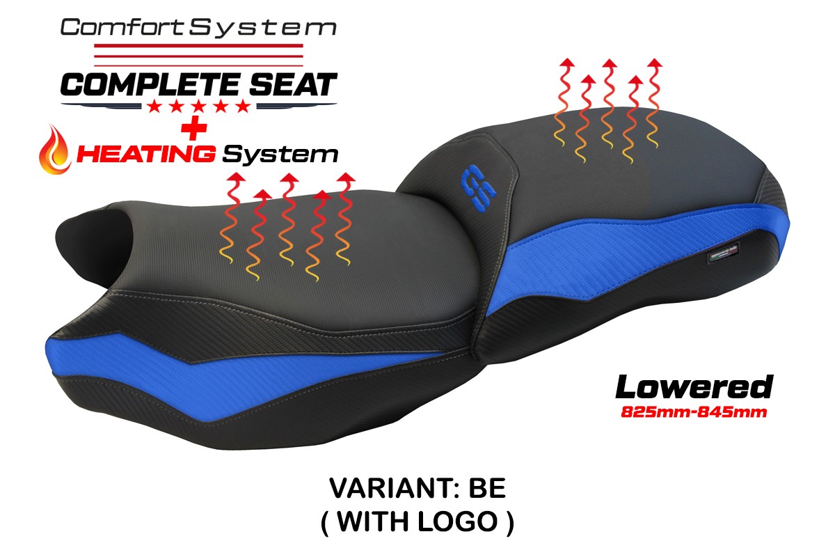 TPZ Lowered Mainz Comfort blue Complete heated saddle Logo BMW R1200GS 2013-2018