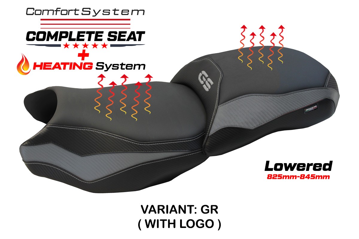 TPZ Lowered Mainz Comfort grey Complete heated saddle Logo BMW R1200GS 2013-2018