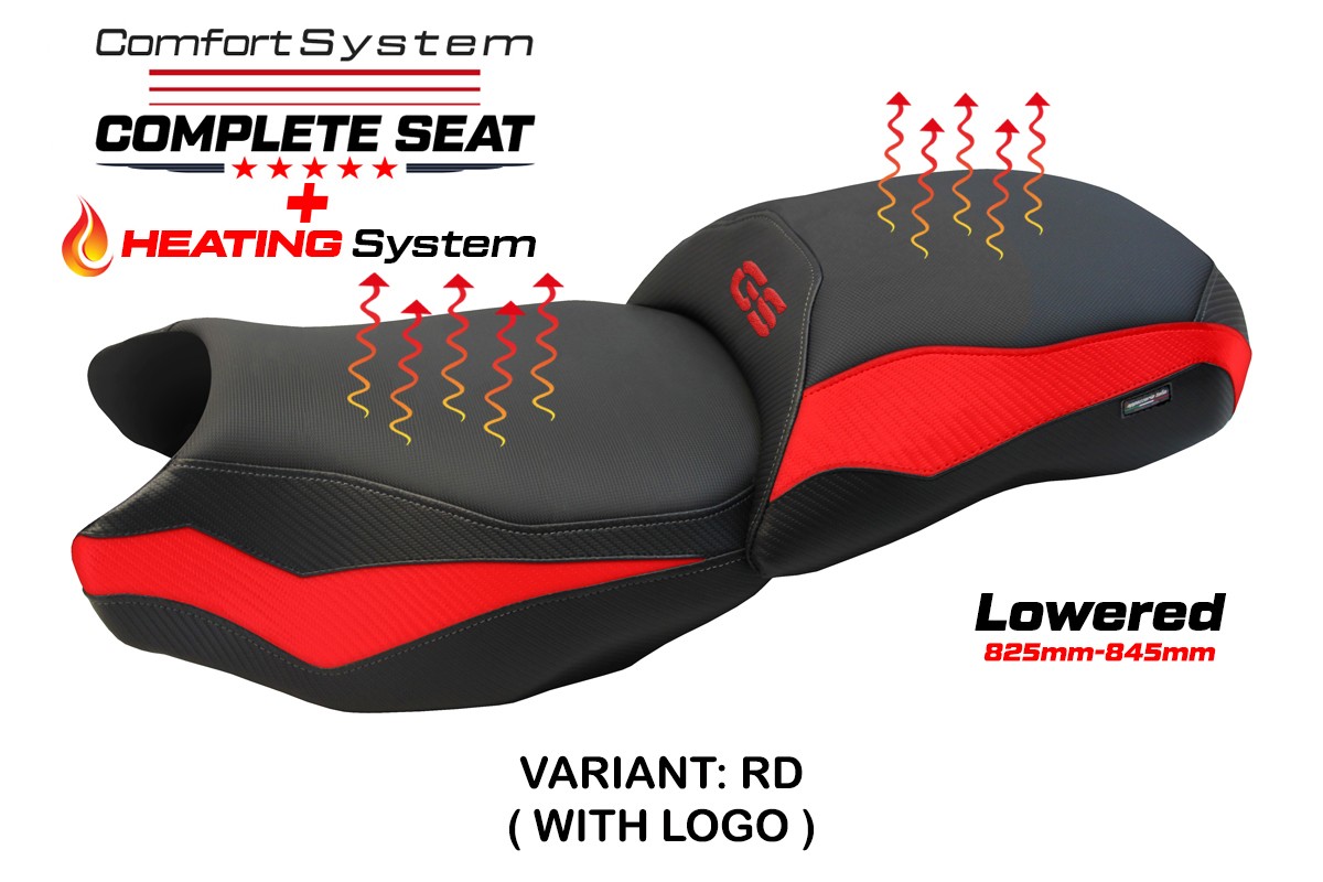 TPZ Lowered Mainz Comfort red Complete heated saddle Logo BMW R1200GS 2013-2018