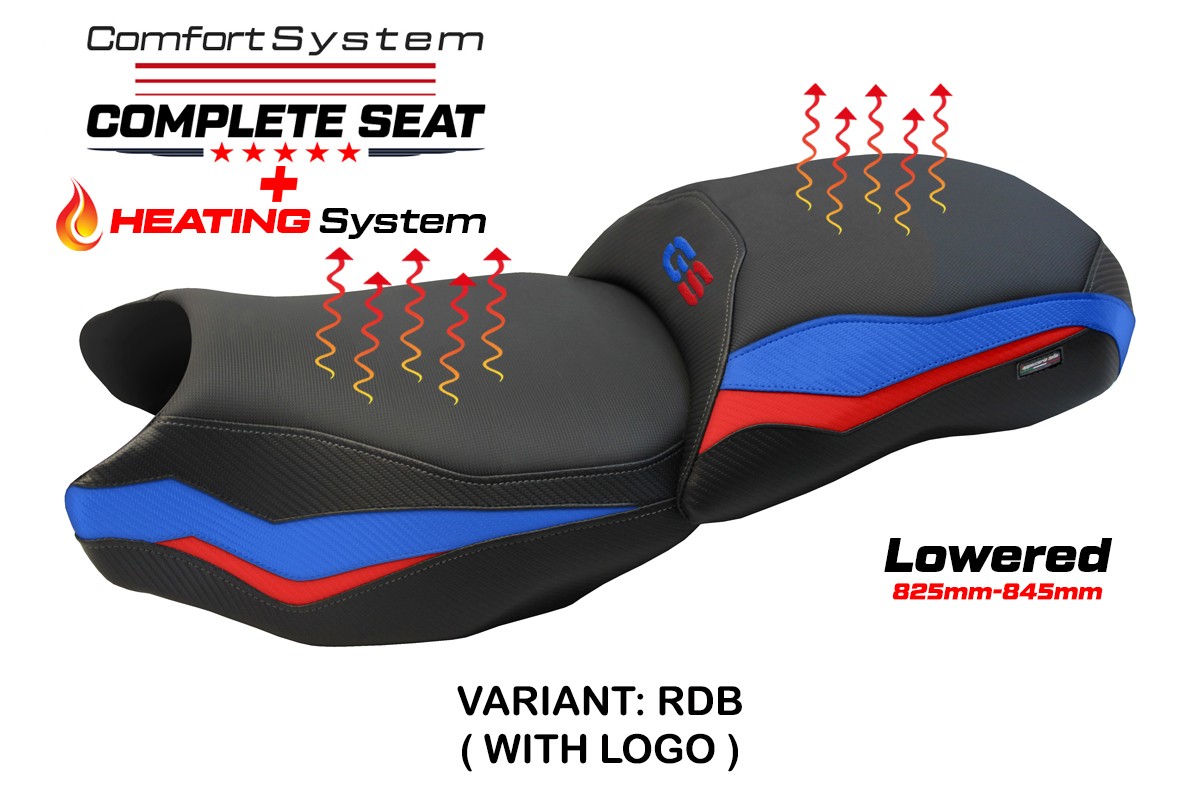 TPZ Lowered Mainz Comfort red-blue Complete heated saddle Logo BMW R1200GS 2013-2018