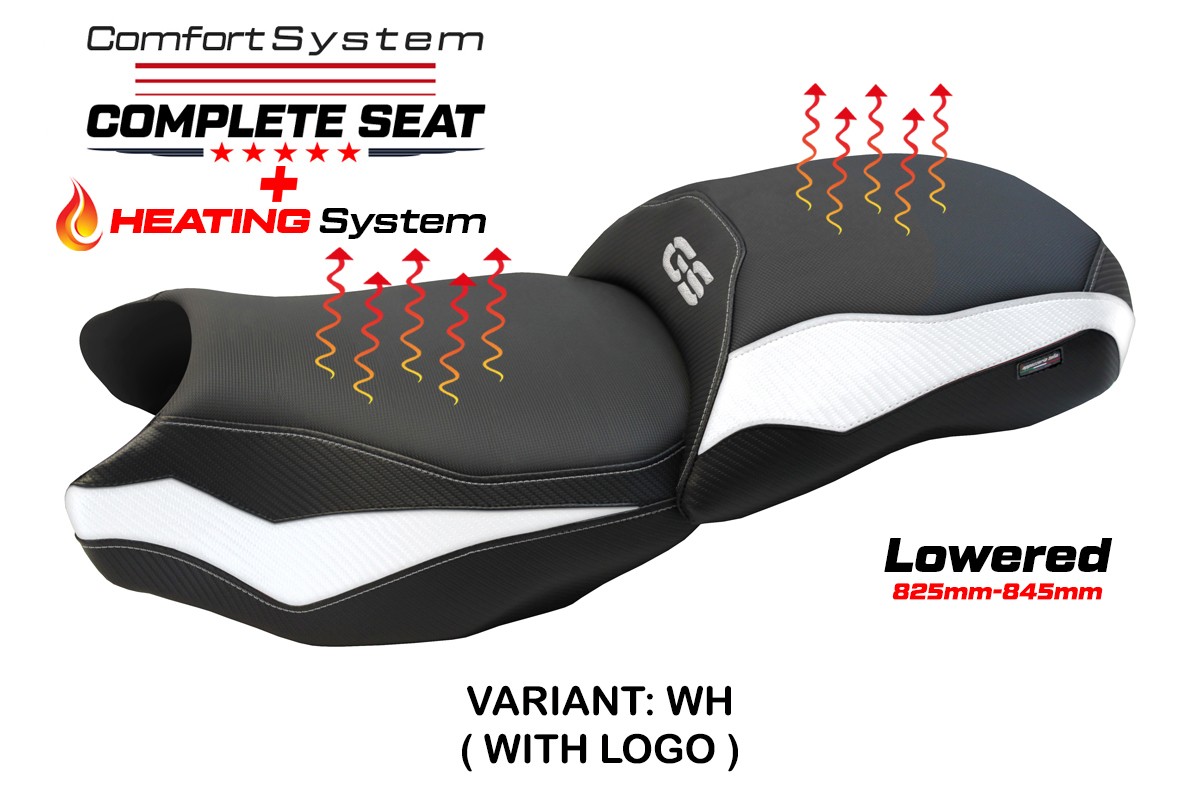 TPZ Lowered Mainz Comfort white Complete heated saddle Logo BMW R1200GS 2013-2018