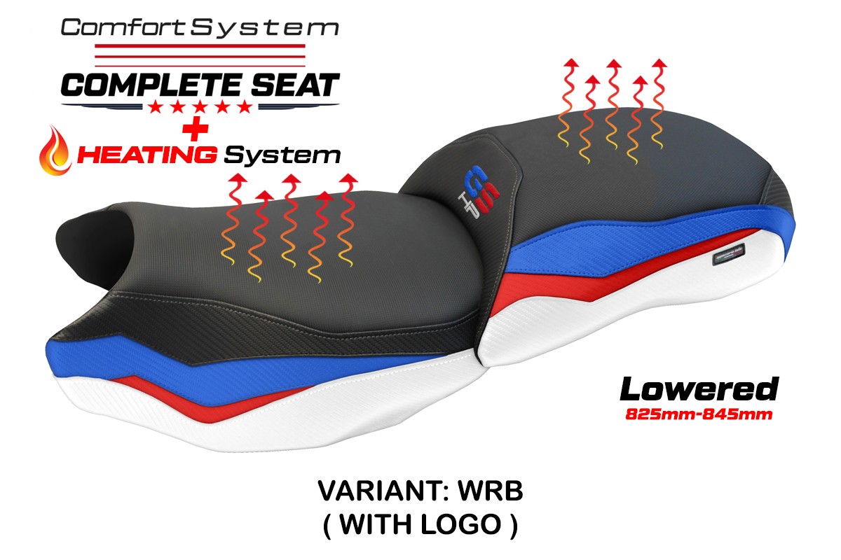 TPZ Lowered Mainz Comfort white-red-blue Complete heated saddle Logo BMW R1200GS 2013-2018