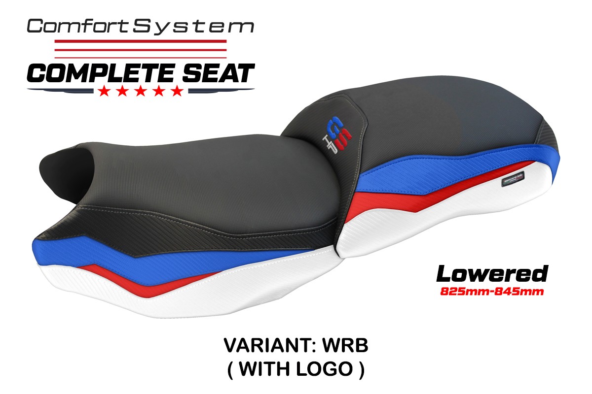 TPZ Lowered Mainz Comfort white-red-blue Complete saddle Logo BMW R1200GS 2013-2018