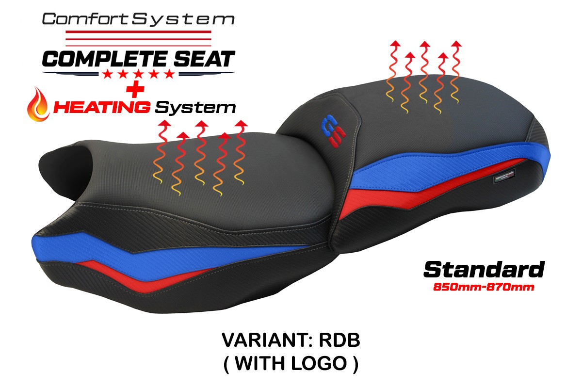 TPZ Mainz Comfort red-blue Complete heated saddle Logo BMW R1200GS 2013-2018