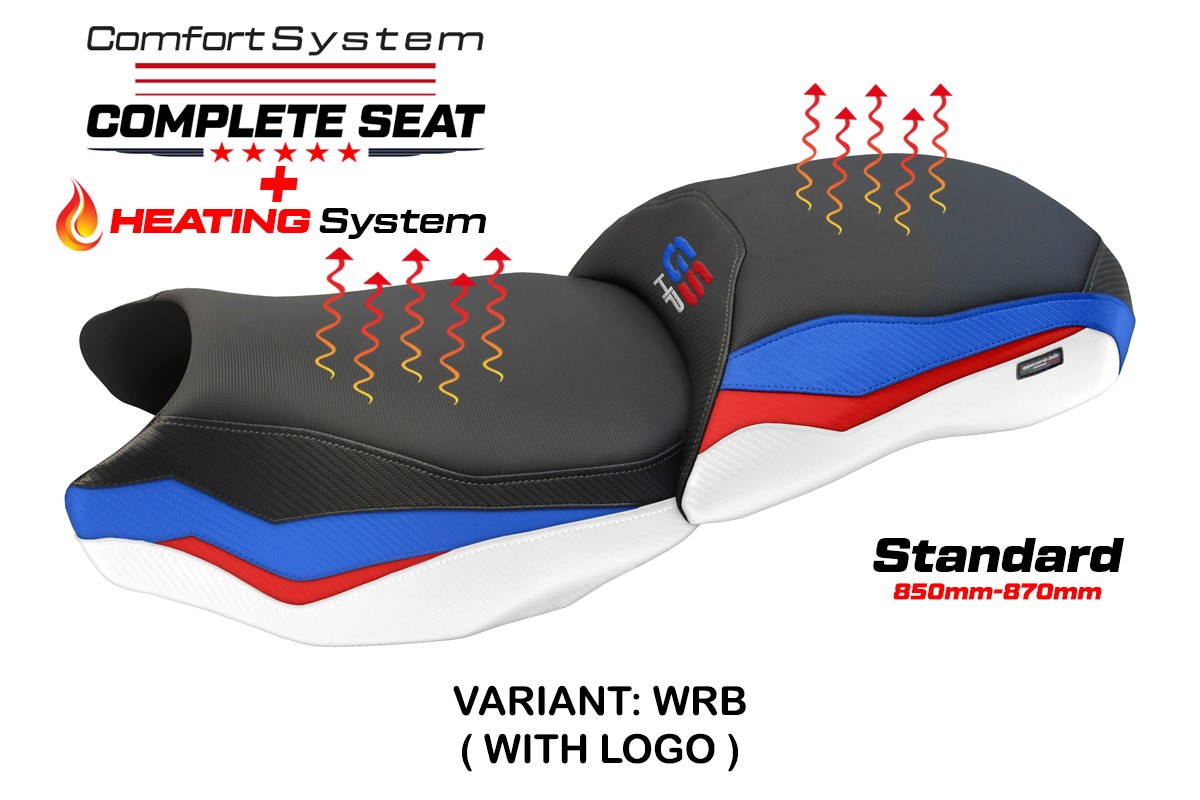 TPZ Mainz Comfort white-red-blue Complete heated saddle Logo BMW R1200GS 2013-2018