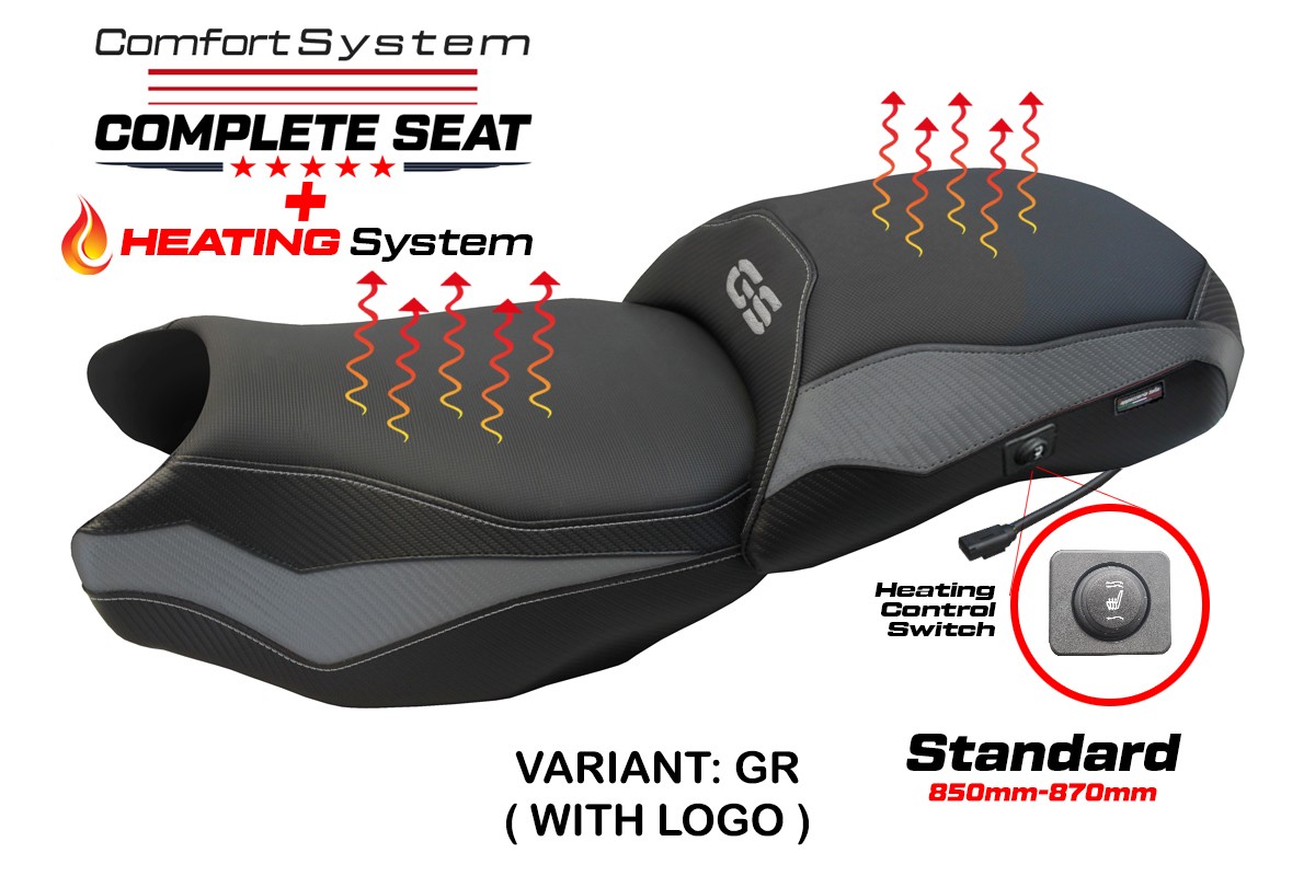 TPZ Paphos Comfort grey Complete heated saddle Logo BMW R1250GS 2019-2023