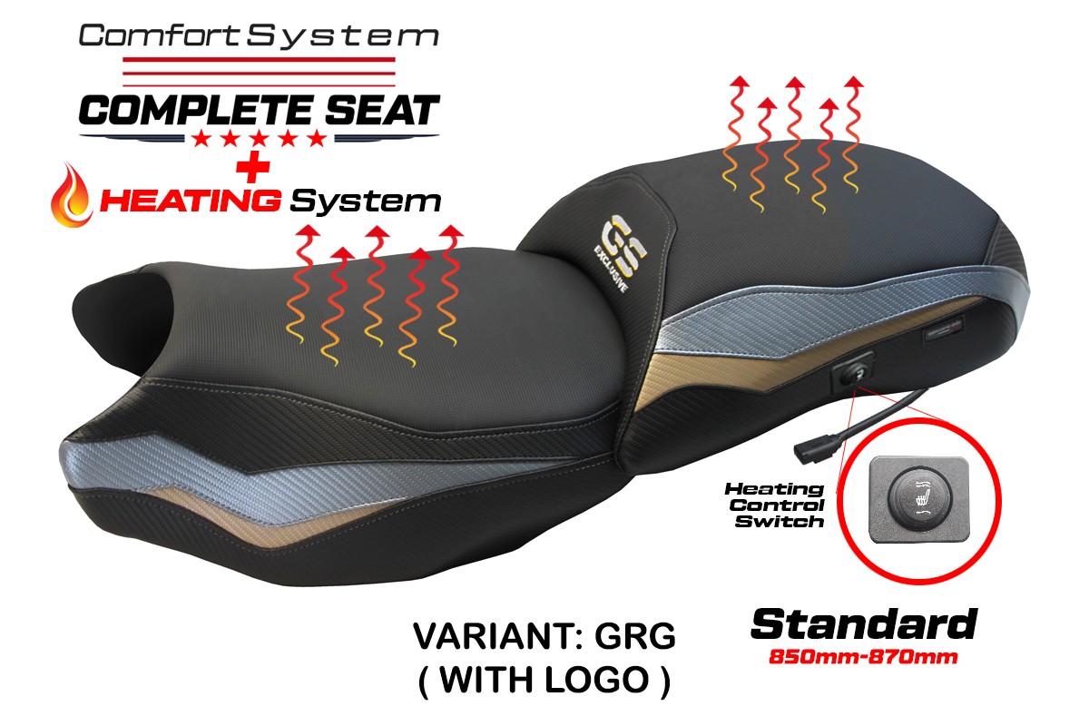 TPZ Paphos Comfort grey-gold Complete heated saddle Logo BMW R1250GS 2019-2023