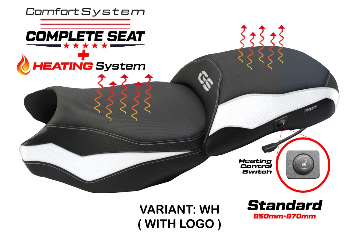 TPZ Paphos Comfort white Complete heated saddle Logo BMW R1250GS 2019-2023