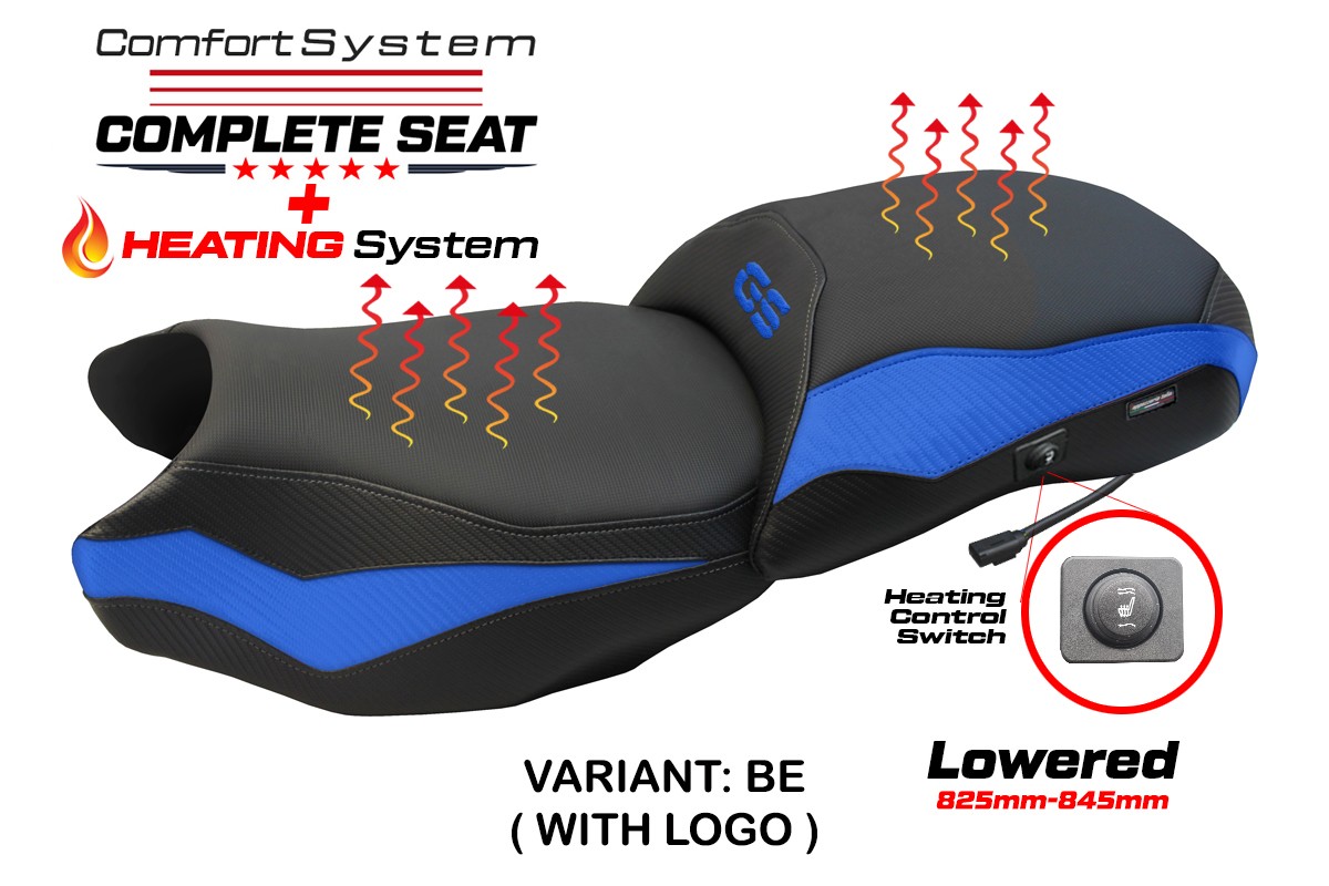 TPZ Lowered Paphos Comfort blue Complete heated saddle Logo BMW R1250GS 2019-2023