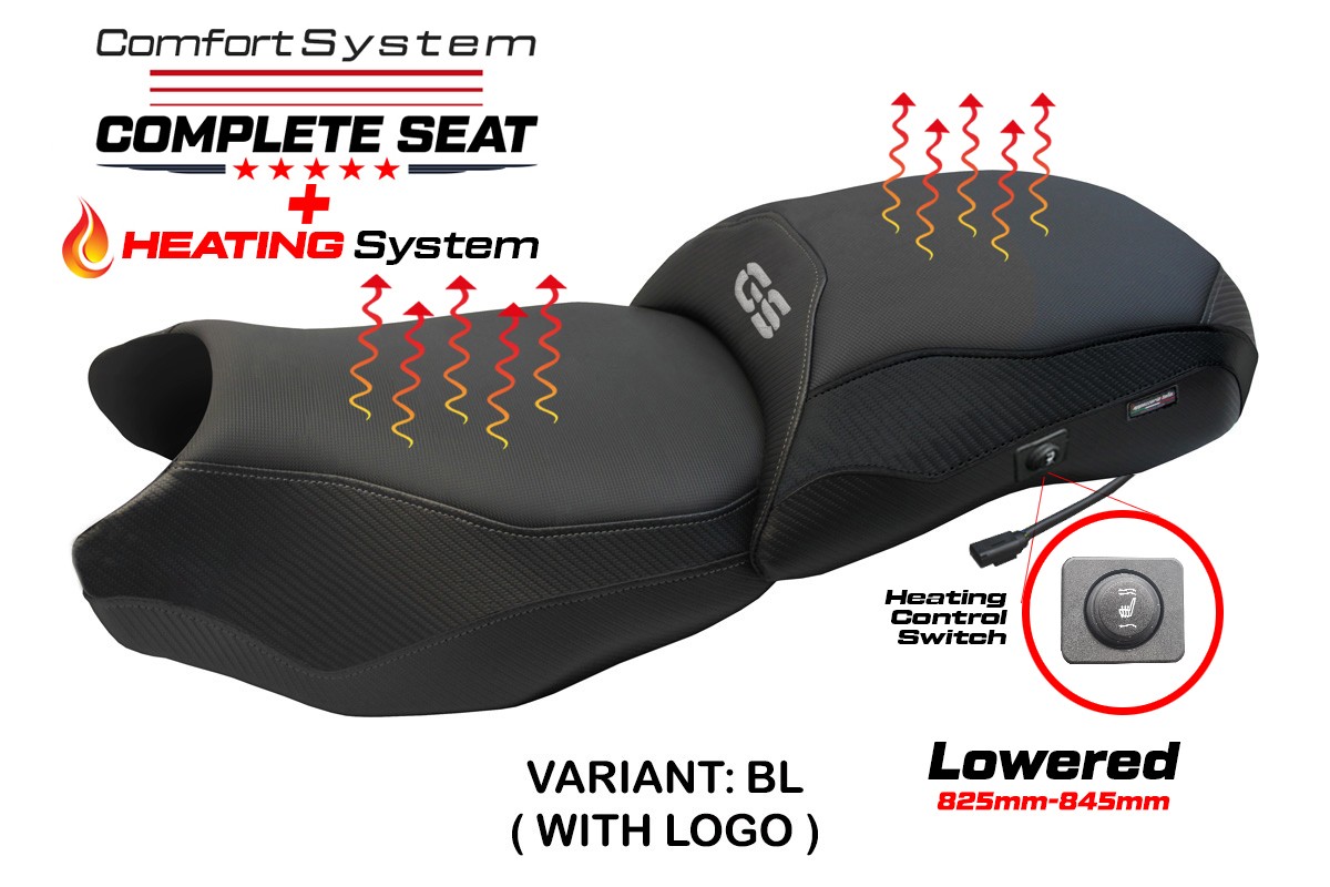 TPZ Lowered Paphos Comfort black Complete heated saddle Logo BMW R1250GS 2019-2023