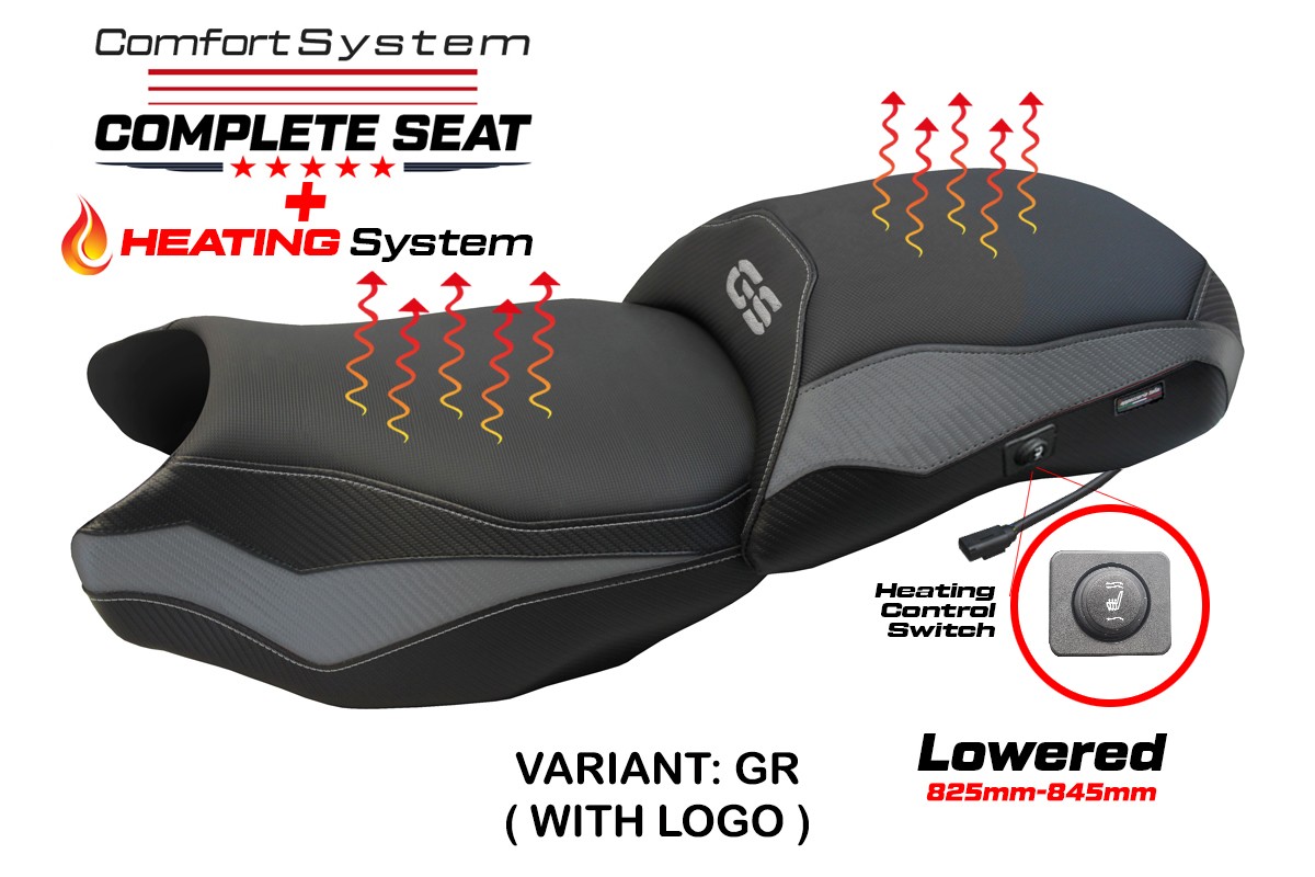 TPZ Lowered Paphos Comfort grey Complete heated saddle Logo BMW R1250GS 2019-2023