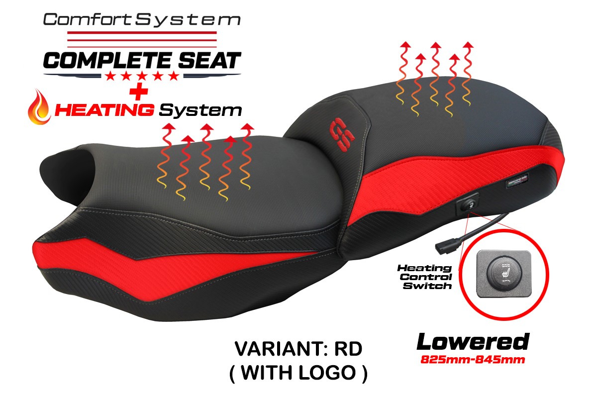 TPZ Lowered Paphos Comfort red Complete heated saddle Logo BMW R1250GS 2019-2023