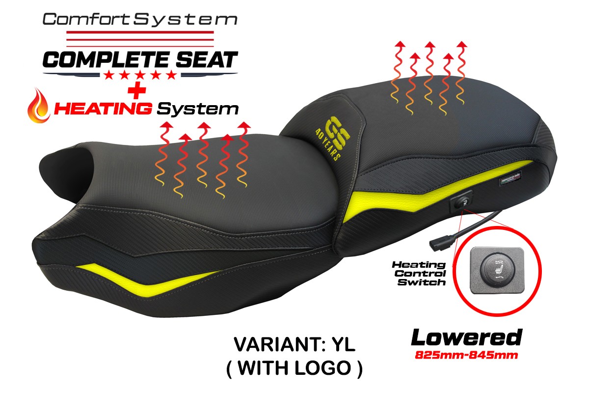 TPZ Lowered Paphos Comfort yellow Complete heated saddle Logo BMW R1250GS 2019-2023