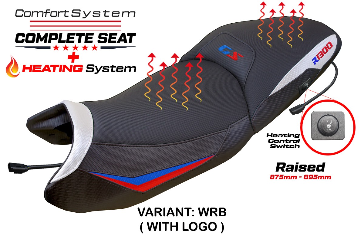 TPZ Raised Dorfen Comfort white-red-blue Complete heated saddle Logo BMW R1300GS 2023-2025