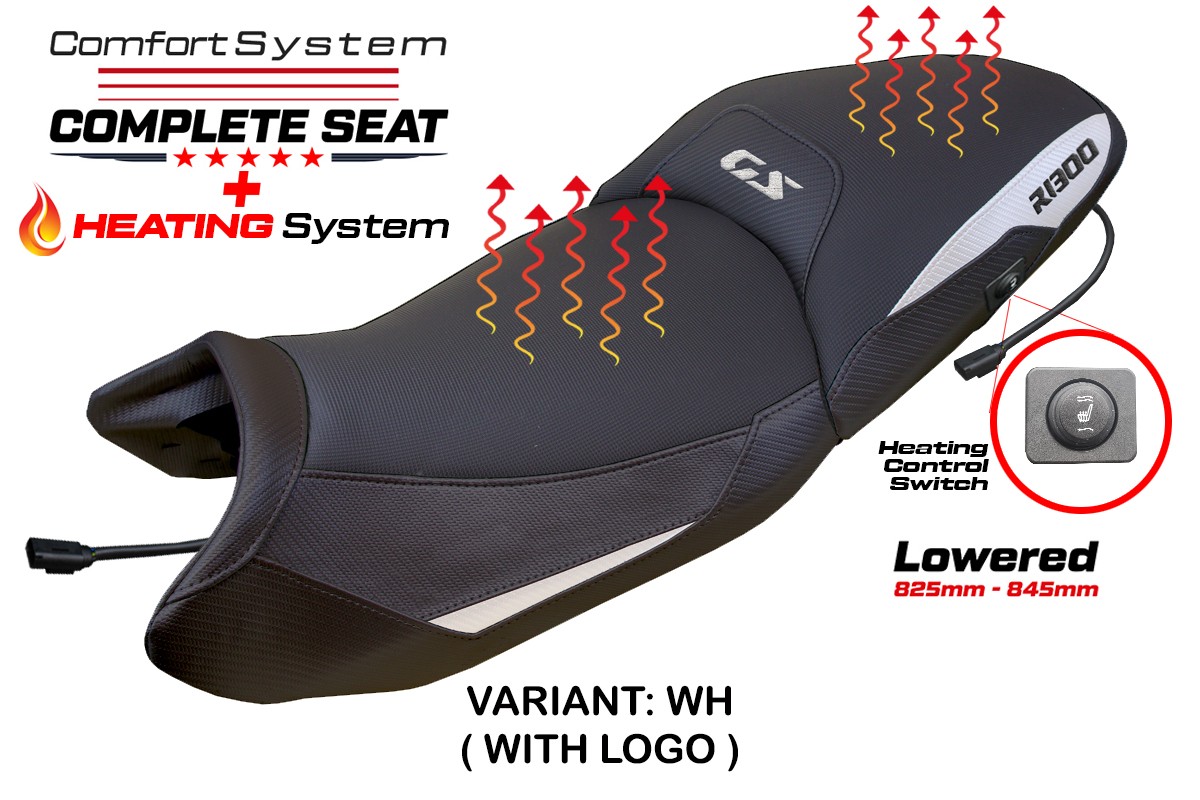 TPZ Lowered Dorfen Comfort white Complete heated saddle Logo BMW R1300GS 2023-2025