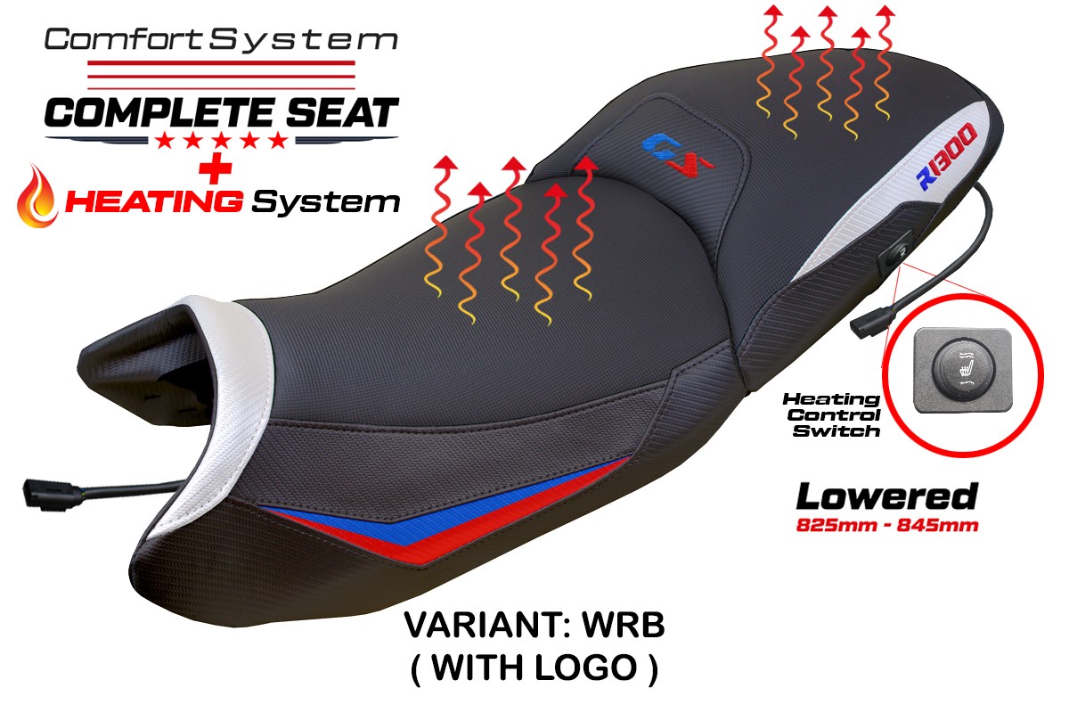 TPZ Lowered Dorfen Comfort white-red-blue Complete heated saddle Logo BMW R1300GS 2023-2025