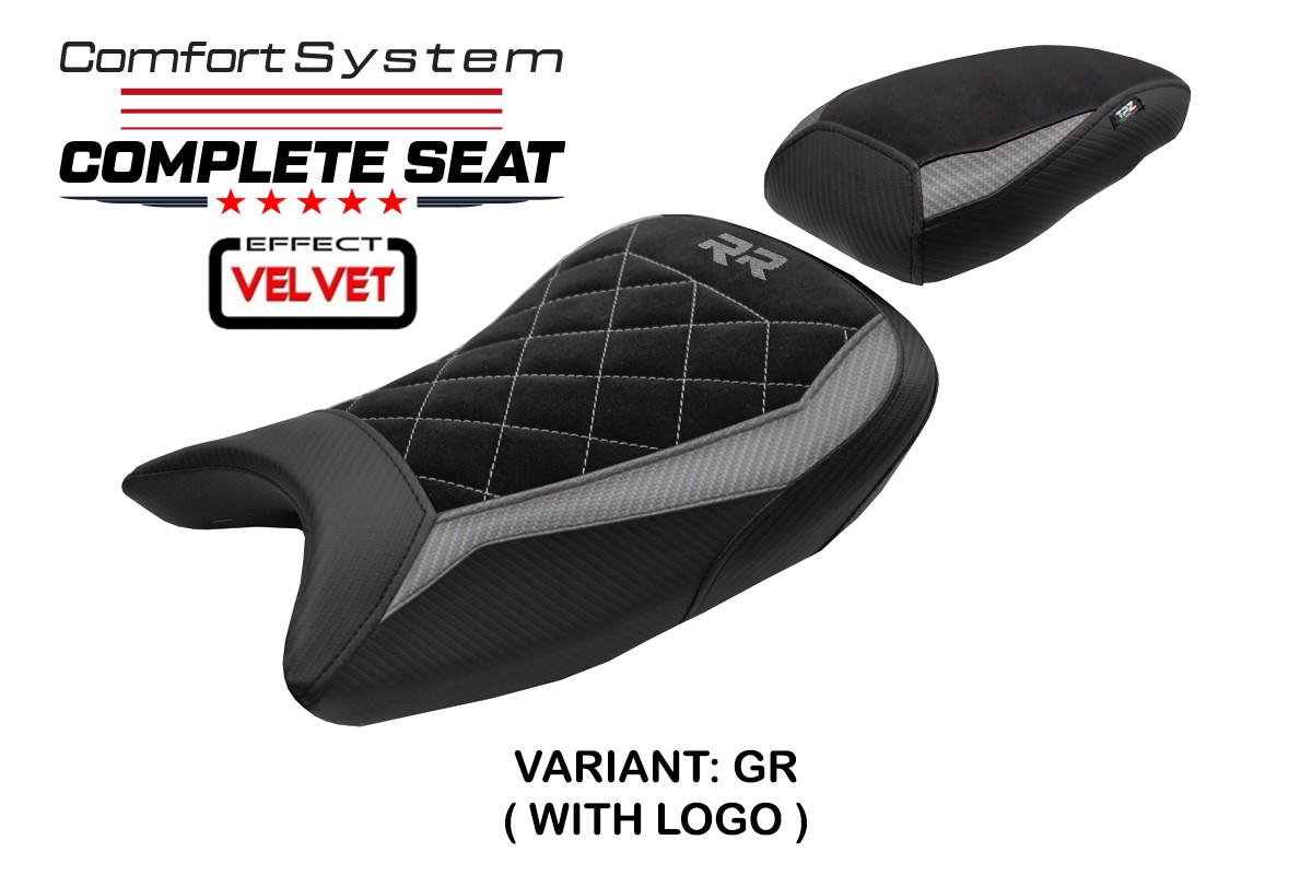TPZ Varel Velvet Comfort grey Complete saddle Logo BMW S1000RR 2019-2025