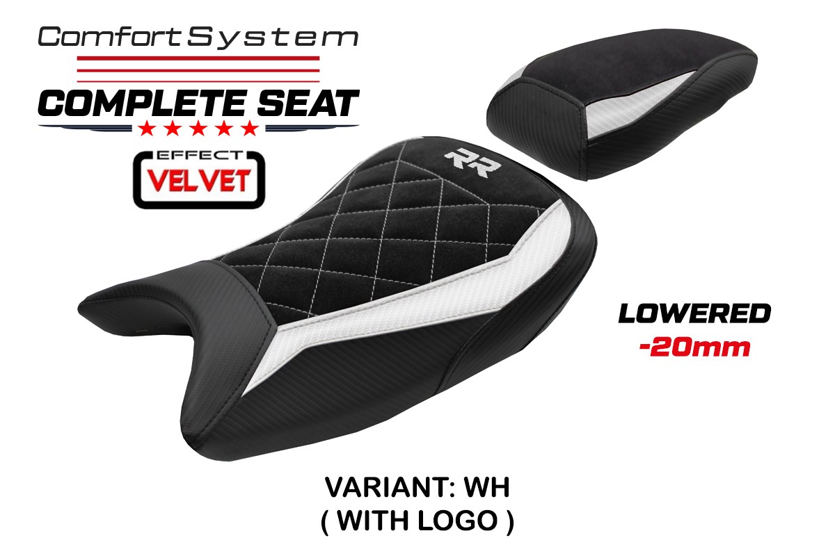TPZ Lowered Varel Velvet Comfort white Complete saddle Logo BMW S1000RR 2019-2025