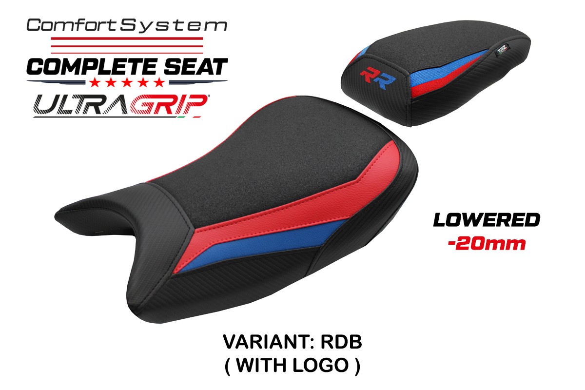 TPZ Lowered Varel Comfort red-blue Complete saddle Logo BMW S1000RR 2019-2025
