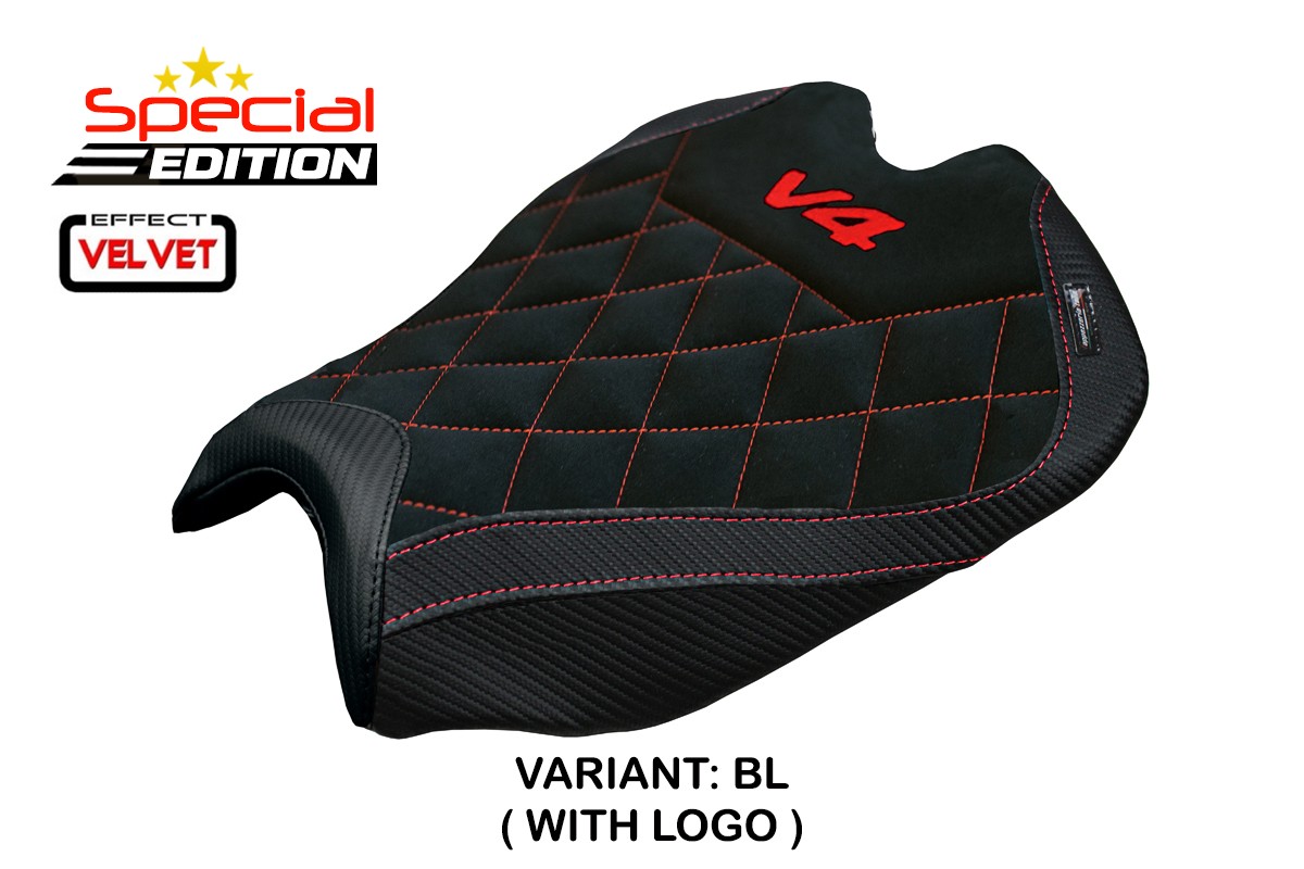 TPZ Alcara Special Edition black Saddle covering Logo Ducati Streetfighter V4 2025