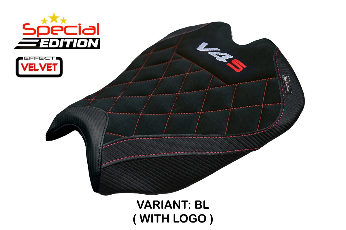 TPZ Alcara Special Edition black Saddle covering Logo Ducati Streetfighter V4S 2025
