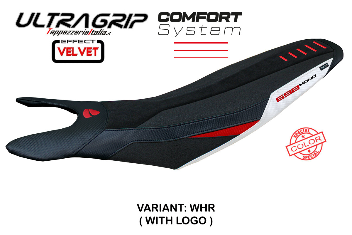 TPZ Cairoli Comfort Ultragrip white-red Saddle covering Logo Ducati Hypermotard 698 2024-2025